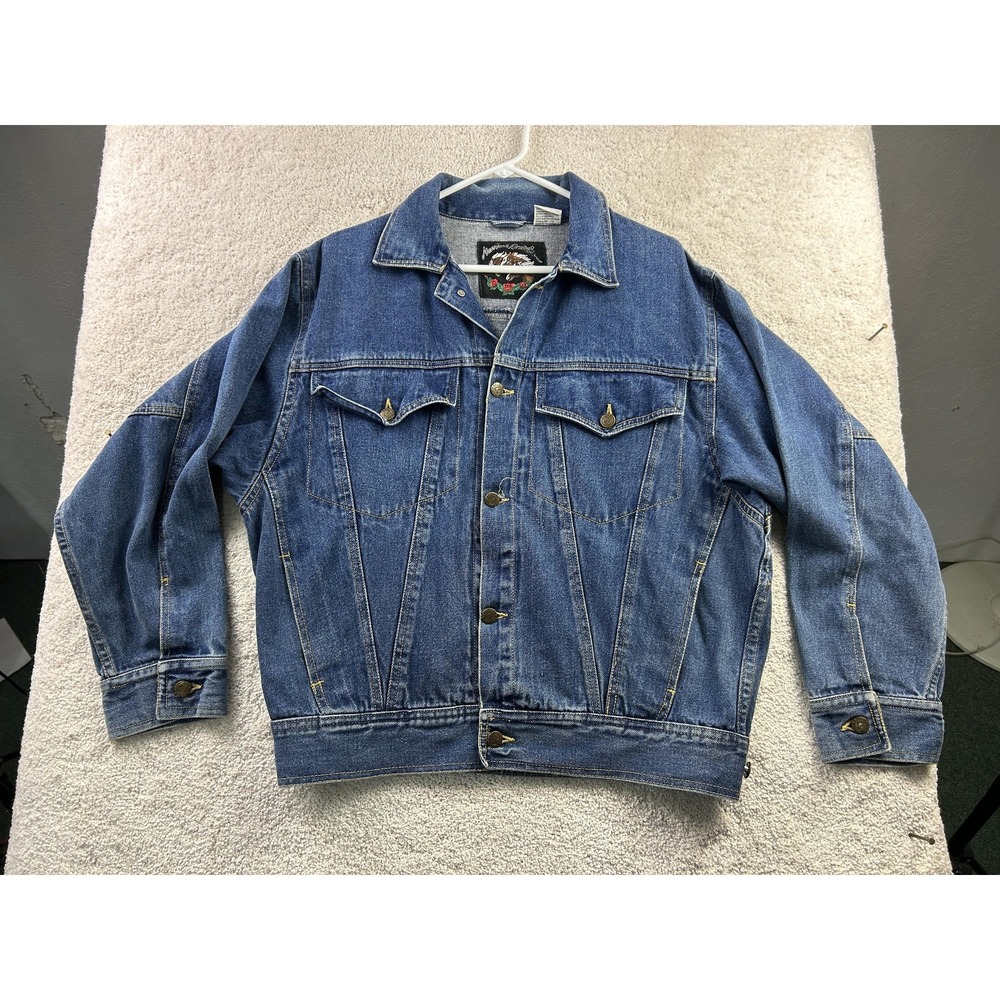 American Beauties Jacket Mens Petite Medium Blue Denim‎ Jean Trucker Western